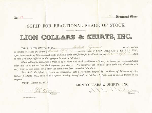 Lion Collars and Shirts, Inc.